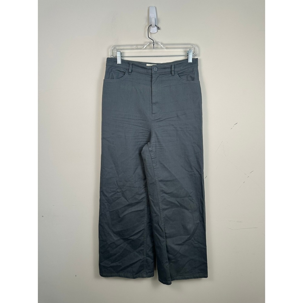 LAPOINTE Wide Leg Pants Women Size 10 Charcoal Grey Excellent High Rise Cotton